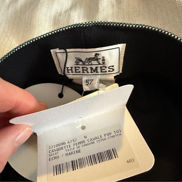 Hermes Cotton Hemp Cavale Pop cap 57 Ecru Marine - Picture 3 of 13